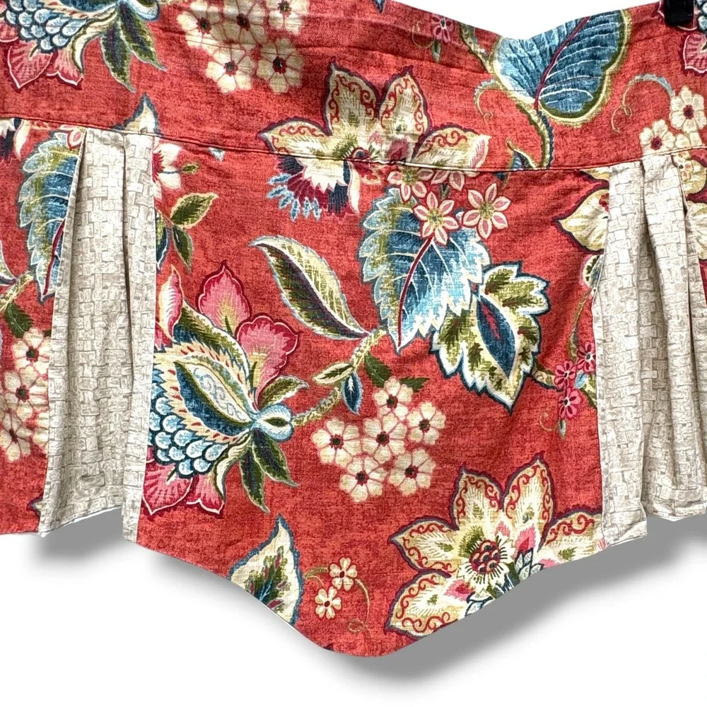Waverly Brighton Blossom Floral Scalloped Window Valance Red Box Pleat Lined